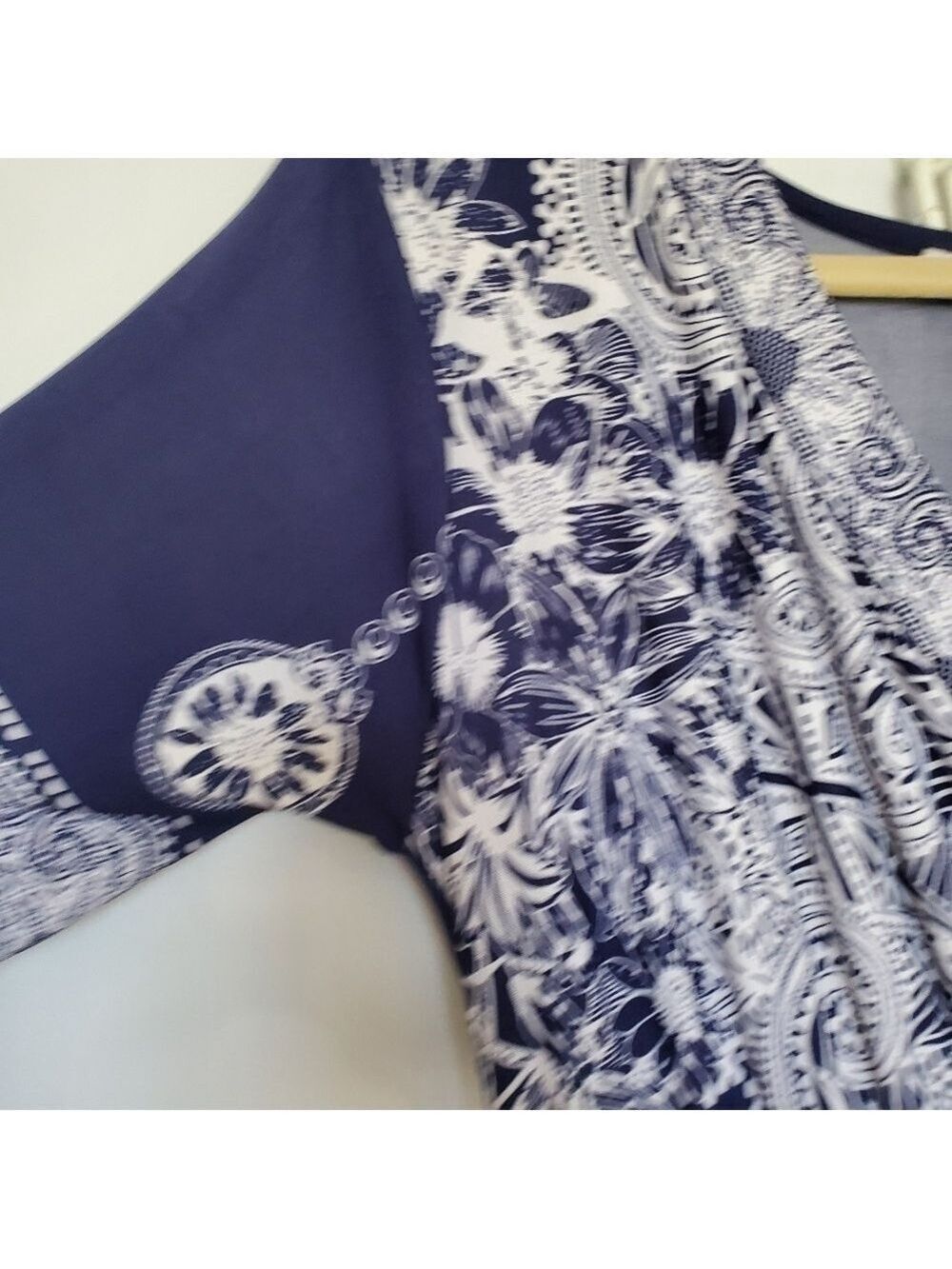LAPOGEE MAXI DRESS FLORAL PAISLEY LIGHT-WEIGHT SOFT WHITE NAVY WOMENS ( L ) - Picture 6 of 10